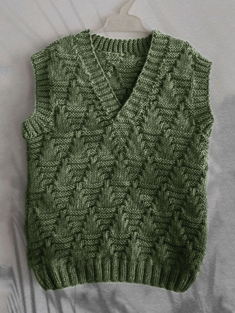 Men's Vintage Trees Jacquard Cozy Knit V Neck Vest elevenforest