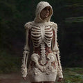 Comstylish Women's Halloween Sequined Skull Pattern Comfortable Knit Hooded Mini Skirt