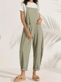 Women's Retro Classic Plaid Square Neck Multi-Pocket Jumpsuit