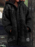 Comstylish Japanese Traditional Sashiko Art Cozy Hooded Cardigan