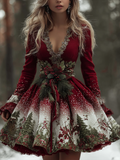 Comstylish Women's Christmas V-neck Waist-cinching Dress