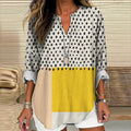 Women's Vintage Geometric Art Linen V Neck Shirt artswardrobe