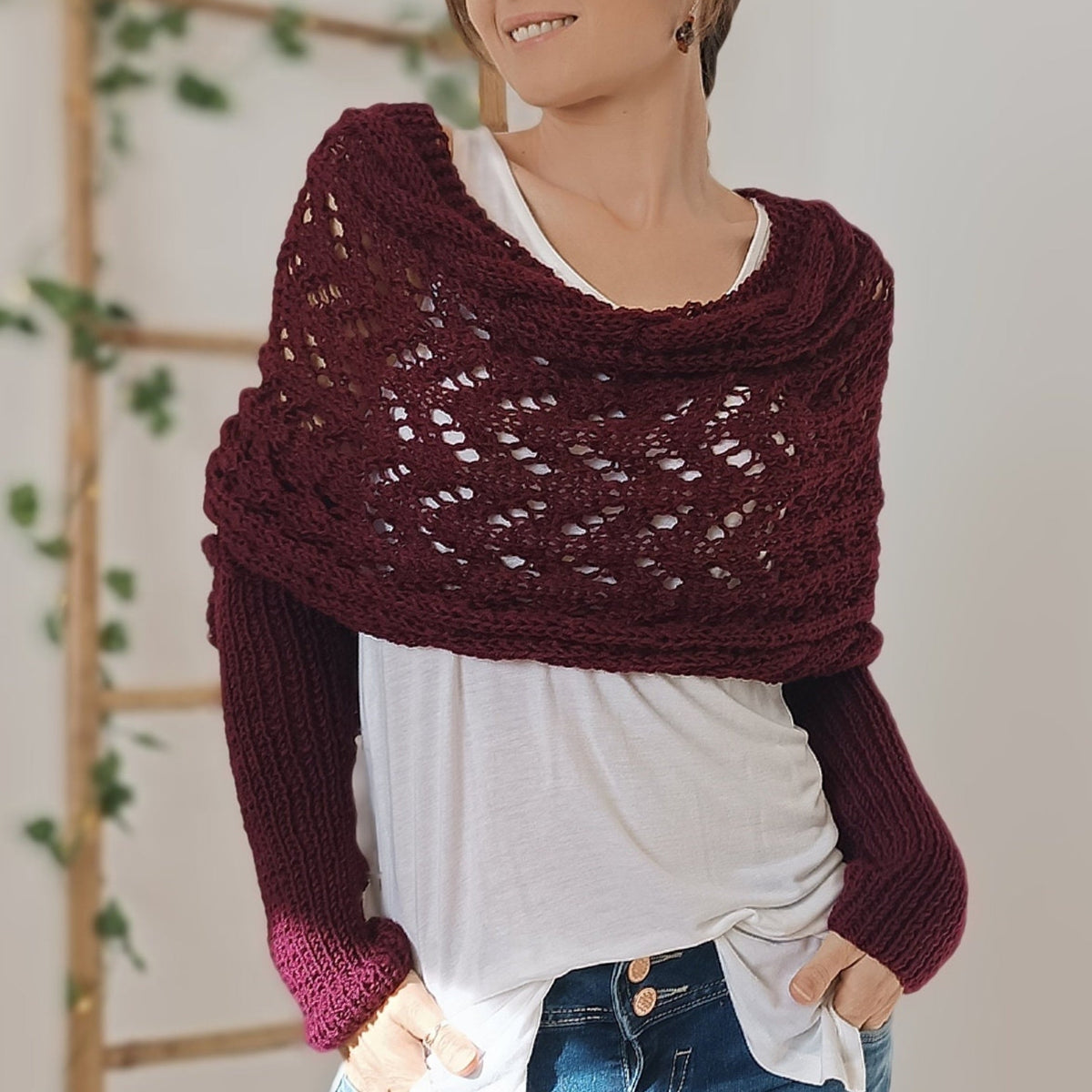 KS | Elegant knitted wrap sweater with openwork detail