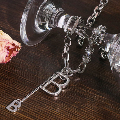 Light Letter Pendant Necklace Sweater Chain Necklace Temperament Diamond B-shaped Metal Necklace Jewelry