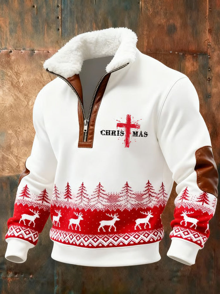 Comstylish Men's Casual Christmas Print Knit Sweatshirt
