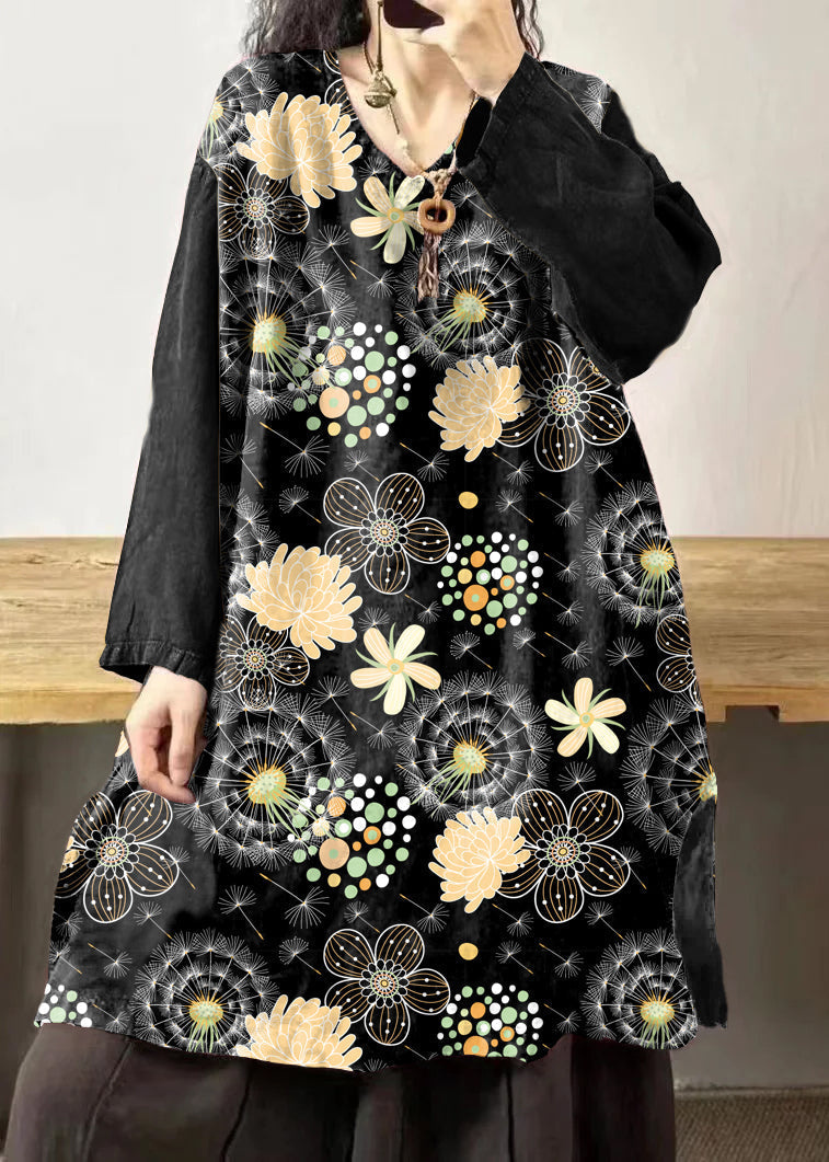 Mulberry V Neck Embroidered Patchwork Linen Mid Dresses Fall