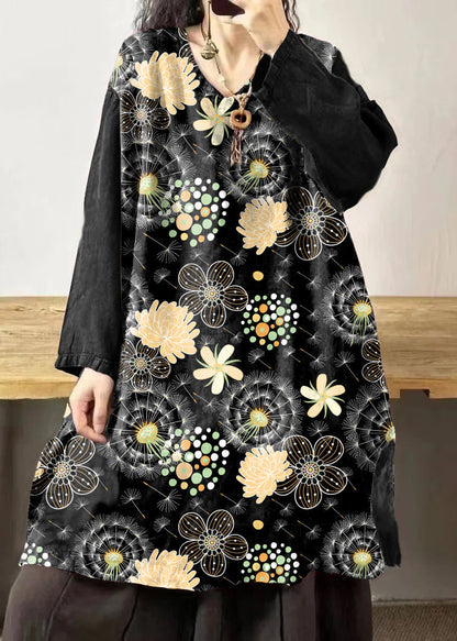 Mulberry V Neck Embroidered Patchwork Linen Mid Dresses Fall