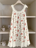 Vintage Cottagecore Floral Pattern Ruffle Trim Linen Dress artswardrobe