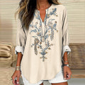 Comstylish Women's Embroidered Birds And Flowers V-neck Linen Blend Loose Blouse