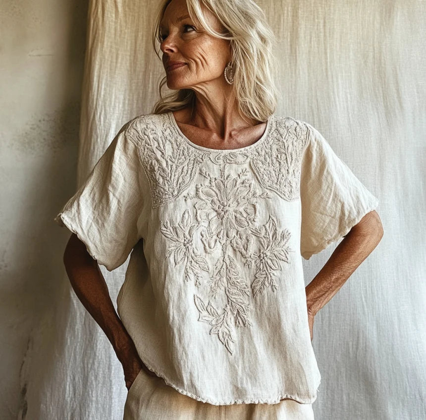 Vintage Floral Art Cotton Linen Comfy Shirt artswardrobe