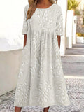 Vintage Leaves Embroidered Linen Blend Maxi Dress artswardrobe
