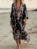 Women's Floral Art Print Pocket Cotton Dresses