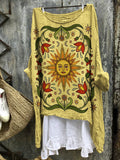 Vintage Litha Sun Floral Pattern Linen Tunic artswardrobe