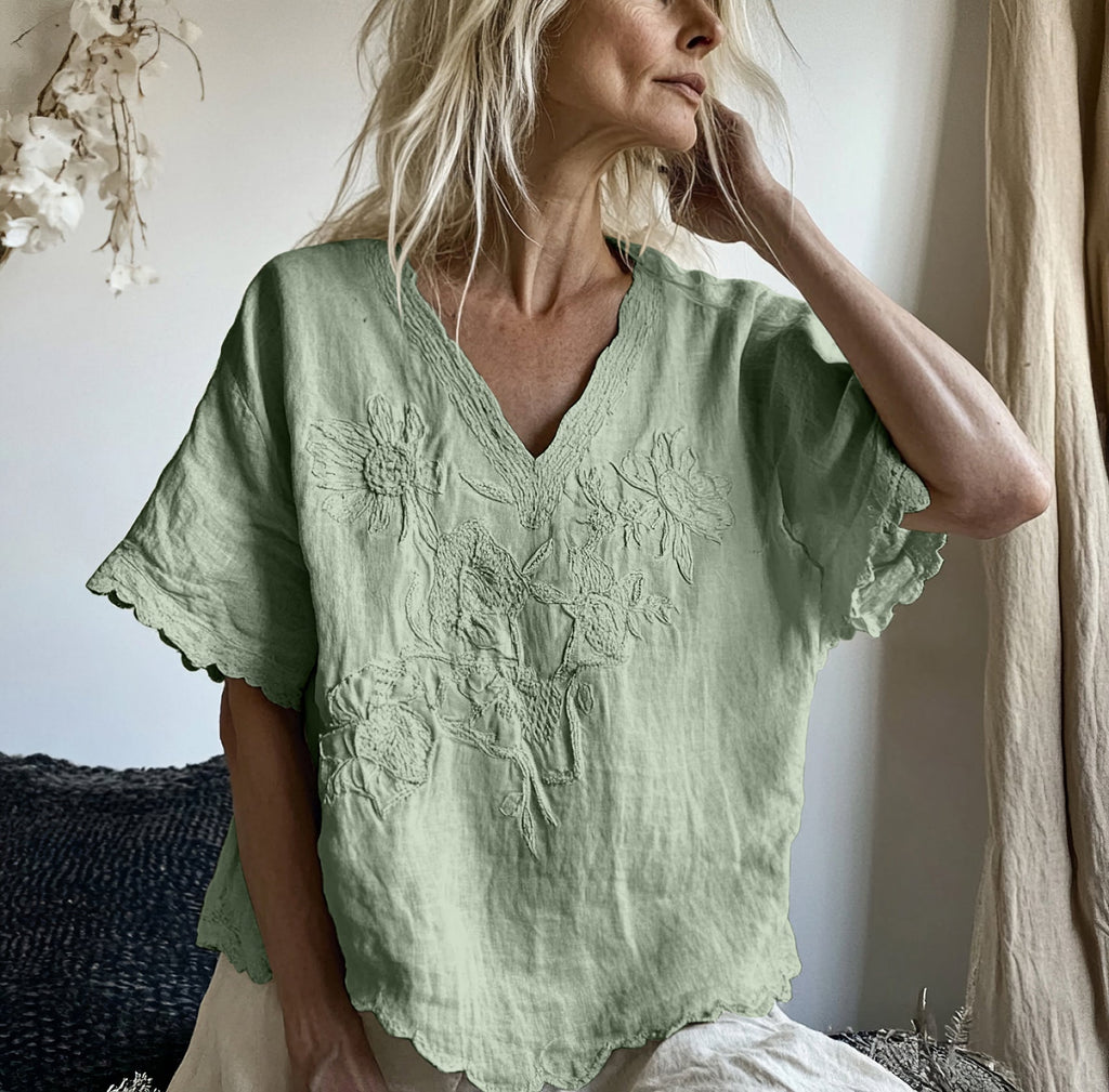 Vintage Floral Art Cotton Linen Comfy Shirt artswardrobe
