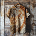 Women's Vintage Rust Dyed Art Print Round Neck Linen Blend T-shirt artswardrobe