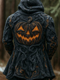 Halloween Pumpkin Emoji Men's Chunky Knit Hooded Sweater Cardigan artswardrobe