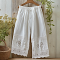 Fashion Hollow Lace Embroidery Linen Casual Pants artswardrobe