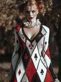 Halloween Clunt Pokers Diamond Pattern Colorblock Sweater Dress artswardrobe