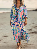 Women's Floral Print Art Print Pocket Cotton Dress