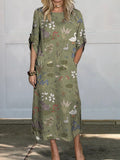 Spring Pond And Animal Pattern Printed Women's Comfortable Linen Pocket Dress