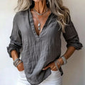 Comstylish Vintage V Neck Cotton Linen Comfy Shirt