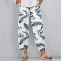 Comstylish Vintage Japanese Traditional Fish Art Cropped Casual Pants
