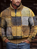 Men's Retro Colorblock Patchwork Stitched Cozy Zip Cardigan elevenforest