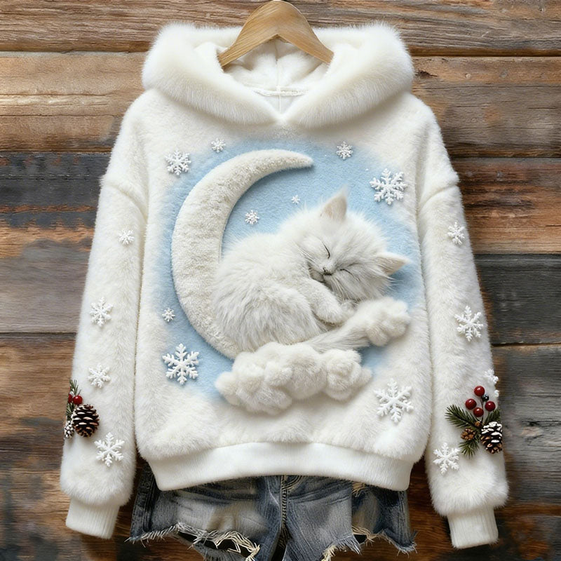 Women's Vintage Cute Sleeping Cat Christmas Hoodie elevenforest