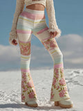 Comstylish Vintage Boho Floral Patchwork Art Cozy Flared Leggings