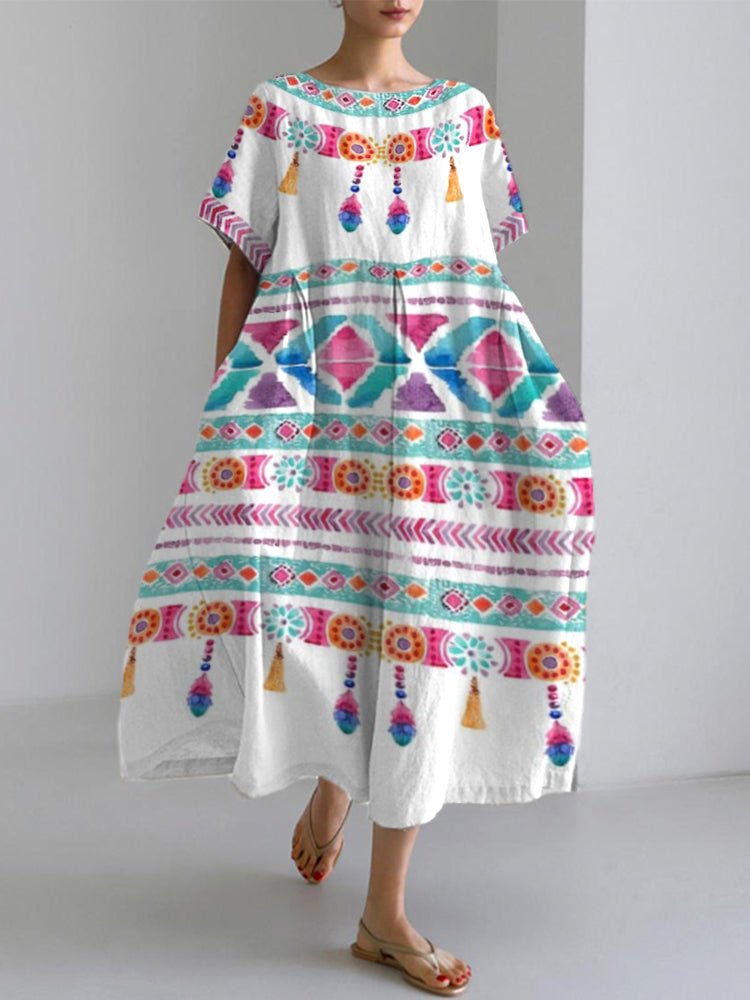 Comstylish Bohemian Holiday Style  Linen Blend Dress