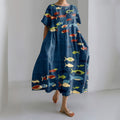 Comstylish Fish Print Short Sleeve Loose Midi Dress