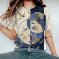 Comstylish Classy Birds Floral Colorblock Japanese Art Vintage T Shirt
