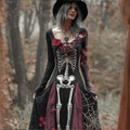 Comstylish Women's Halloween Skeleton Flower Spider Silk Embroidered Long Dress