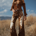 Comstylish Women's Retro Western Style Rendering Design Jeans