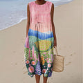 Women's Vintage Floral Print Design Midi Tank Dress artswardrobe