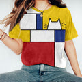 Comstylish Simple Geometric Cat Pattern Washed T Shirt