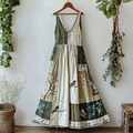 Women's Floral And Bird Art Print Sleeveless Dress artswardrobe