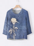 Botanical Floral Art Print Women's Linen Lapel Shirt