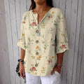 Women's Vintage Floral Art Linen Blend Casual Shirt artswardrobe