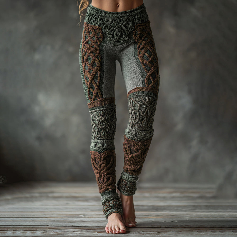 Comstylish Christmas Celtic Knot Knit Jacquard Cozy Leggings