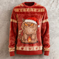Comstylish Men's Christmas Fun Angry Cat Crew Neck Plush Sweatshirt