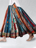 Boho Colorful Textile Flowy Linen Blend Wide Skirt artswardrobe