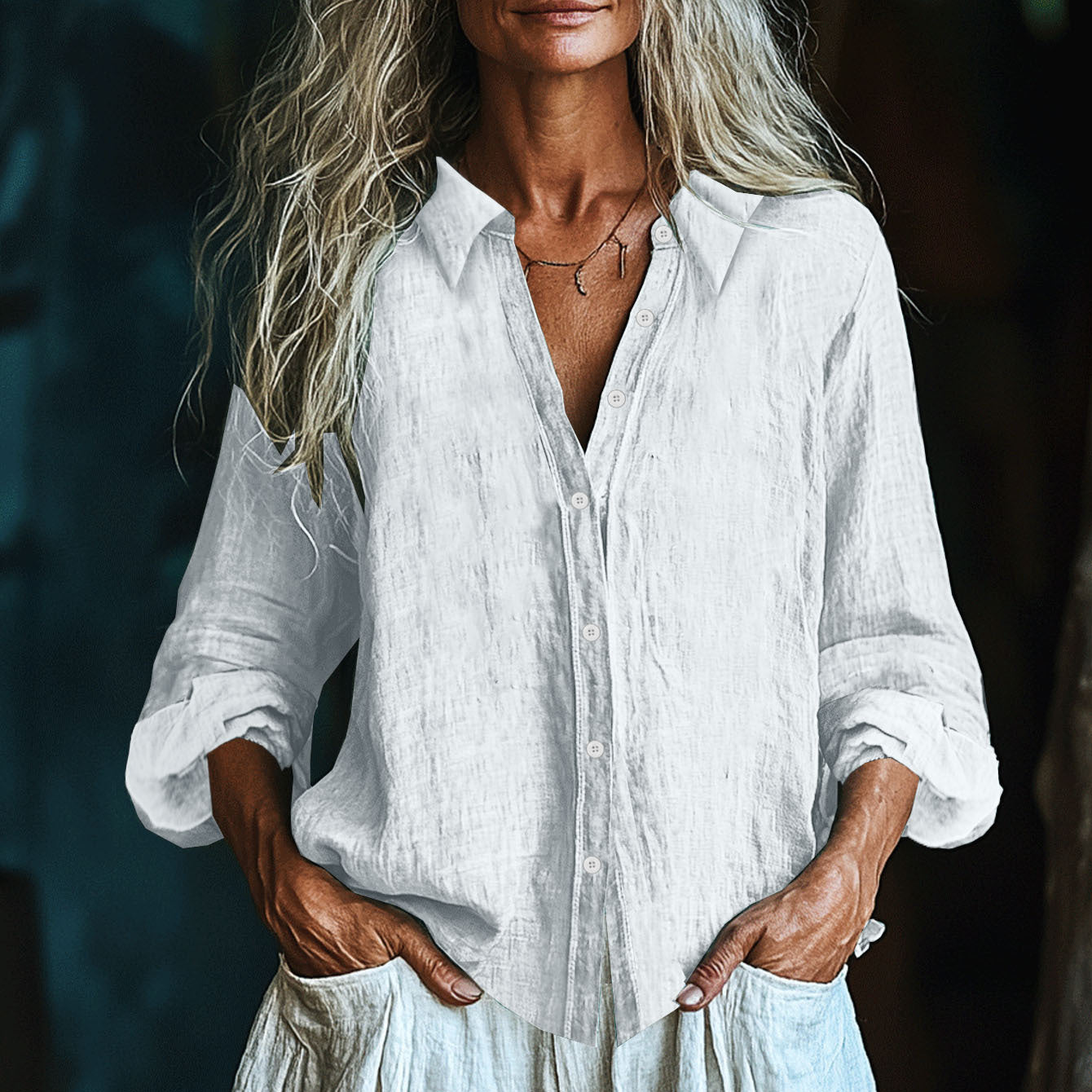 Vintage Elegant Art Linen Ruffle Shirt artswardrobe