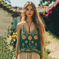 Vintage Ethnic Floral Embroidery Pattern Women's Vest artswardrobe