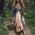 Vintage Floral Print Loose Midi Dress artswardrobe