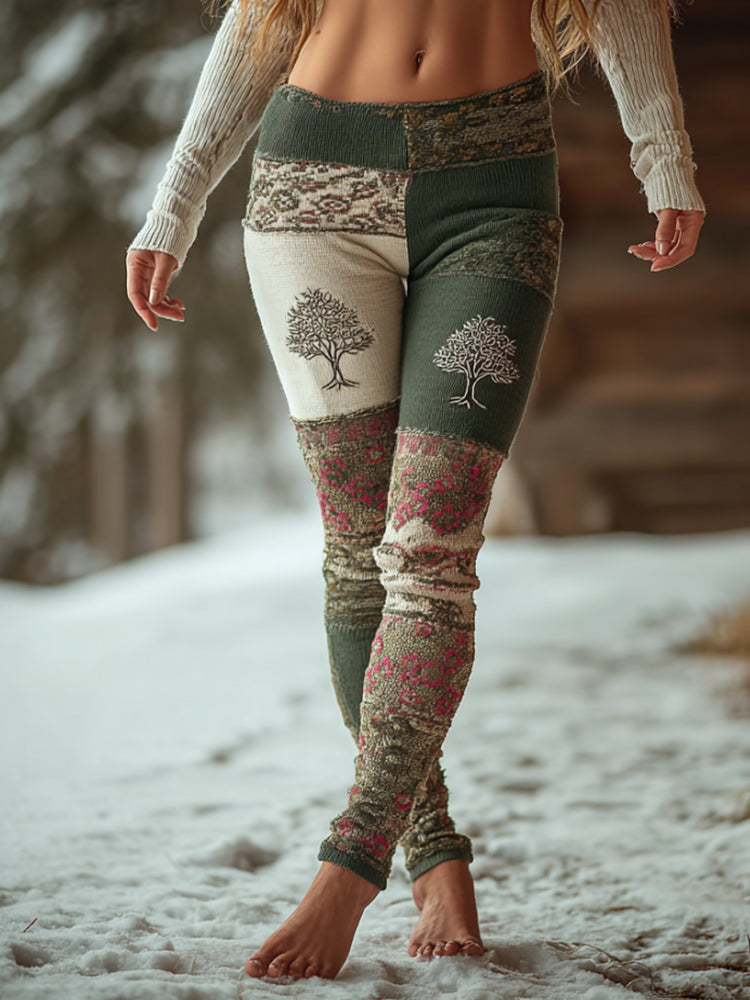 Comstylish Women's Viking Style Patchwork Tree Of Life Leggings