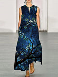 Comstylish Japanese Floral Patchwork Women's V-neck Vest Maxi Dress