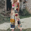 Women's Floral Patchwork Linen Print Linen Jumpsuit artswardrobe