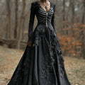 Comstylish Elegant Skeleton & Roses Embroidered V Neck Flowy Maxi Dress