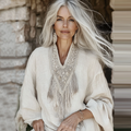Comstylish Vintage Fringe Art Cotton Linen Long Sleeve Shirt